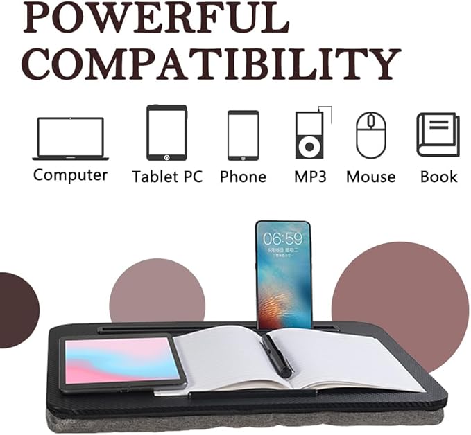Portable Laptop Desk Fits Up to 16“ Laptops, with Tablet Slot, Built-in Cushion, Great for Home & Office,Lap Desk for Laptop,Lap Desk with Cushion (Black, Medium)
