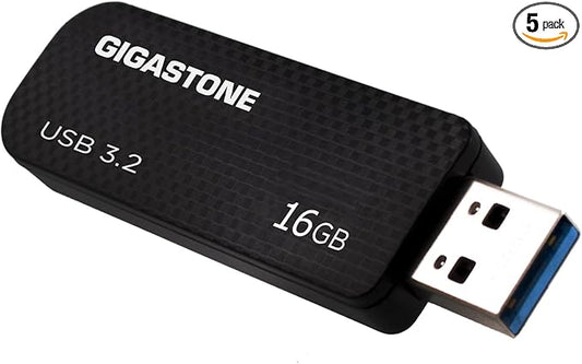 GIGASTONE 16GB Flash Drive (5 Pack) Z30 USB 3.2 Gen 1, 50MB/s Ultra Fast, Keychain Loop, Carbon Fiber Style, Push-Pull Design, Data Storage, Backup for PC/Mac/TV/Car, USB 2.0/3.0/3.1 Compatible