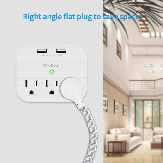 Desktop Power Strip with 3 Outlet 4 USB Ports 4.5A, Flat Plug and 10 ft Long Braided Extension Cords for Cruise Ship Travel Home Office, ETL Listed