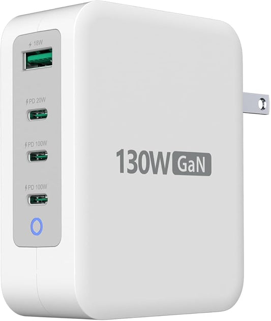 j5create 130W USB C Foldable GaN Fast Charger- 100W PD 4-Port GaN USB C Charging Station, Wall Charger, Laptop Charger, Travel Power Adapter | for MacBooks, Laptops, iPads, iPhones and more (JUP43130)