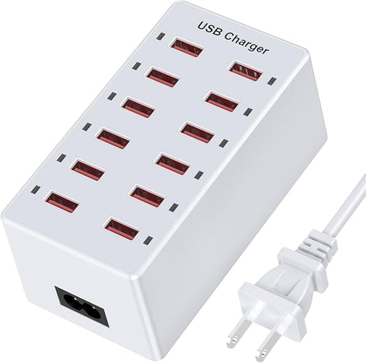 Cell Phone Wall Charger USB Charging Station for Multi 12 Ports Power Strip Charging Hub Smart Plug Charge Block Desk Device Dock for iPhone 15/14/13/iPad iPod Galaxy Watches Android Phones