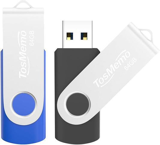 USB Flash Drive 64GB Thumb Drive USB 2.0 Flash Drive Swivel Jump Drive Pen Drive Memory Stick for Data Storage(2 Pack,Black & Blue)