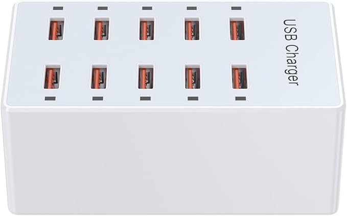 USB Charger 10-Ports Charging Station for Multiple Devices USB Wall Charger Power Hub Strip Smart Plug Charging Dock Block Compatible for iPhone Xs/XR,iPad,iPod,Smart Phones