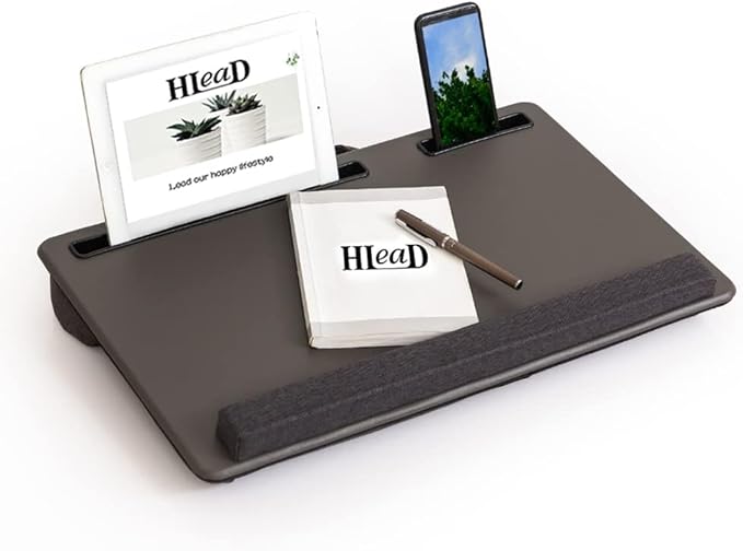 Lap Desk Home Office Lap Desk Portable Laptop Desk for Left Right - Handers with Whole Mouse Pad Wrist Pad Dual Cushion Phone Tablet Slots Fits Up to 17 Inch Laptops