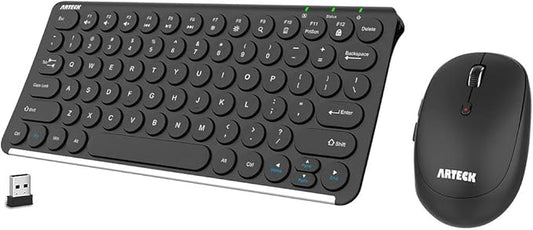 Arteck 2.4G Wireless Keyboard and Mouse Combo Ultra Compact Slim Stainless Full Size Keyboard and Ergonomic Mouse for Computer/Desktop/PC/Laptop and Windows 10/8/7 Build in Rechargeable Battery