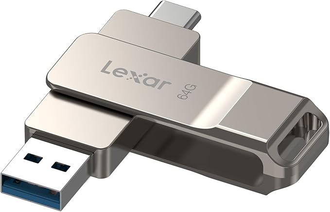 Lexar D40E 64GB Dual USB 3.2 Gen 1 Type-C Jump Drive, USB-C Flash Metal Housing Swivel Design Thumb Drive