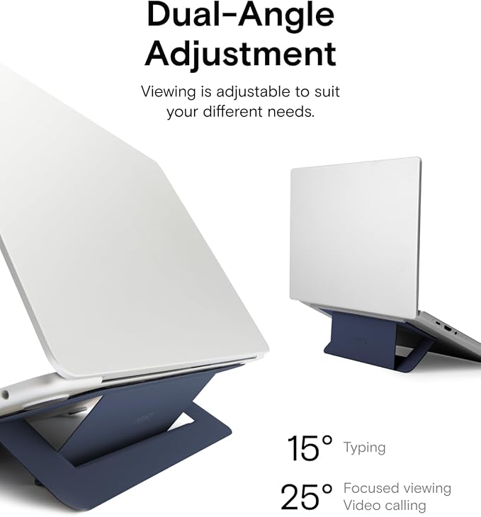 MOFT Laptop Stand for Desk, Adhesive Airflow Laptop Cooling Riser for Heat Dissipation with 2 Adjustable Viewing Angles, Foldable & Portable Computer Stand Compatible with Laptops 11"-16", Navy Blue