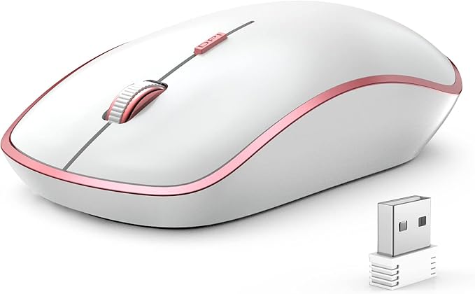 JOYACCESS Wireless Mouse for Laptop - Ultra Thin, Silent, 2400 DPI Portable Optical Mouse for Laptop,Computer,MacBook,Windows, Chromebook, PC (White + Pink)