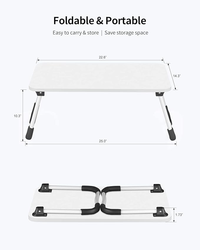 Ruxury Folding Lap Desk Laptop Stand Bed Desk Table Tray, Breakfast Serving Tray, Portable & Lightweight Mini Table for Sofa Couch Floor - - White