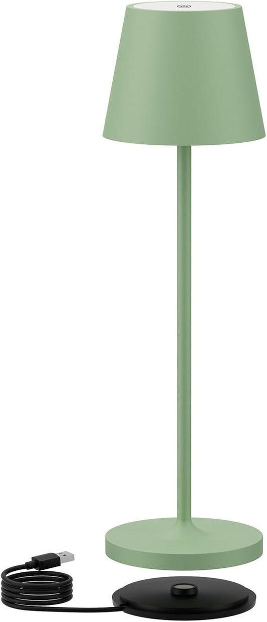 Ralbay IP54 Aluminum Cordless Rechargeable Table Lamp LED Modern Battery Operated 4800mAh Waterproof Portable Stepless Dimmable Desk Lamp for Restaurant/Bedroom/Camping/Outdoor (Green)