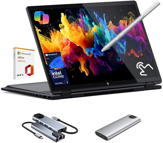 HP OmniBook X Flip 2-in-1 Laptop,16" 2K Touchscreen Laptop Computer,Intel Core Ultra 7, Arc 140V GPU Copilot+ PC,16GB RAM 2TB SSD,Thunderbolt 4,W/3-in-1 Accessories, with Lifetime Office,Win 11 Pro