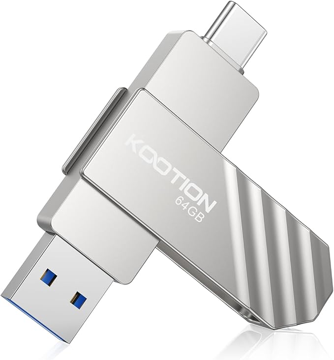 KOOTION 64GB 2-in-1 USB C Flash Drive Up to 450MB/s Dual USB 3.2 Drive, Swivel Metal Type C Thumb Drive, OTG Memory Stick for Smartphone/Laptop