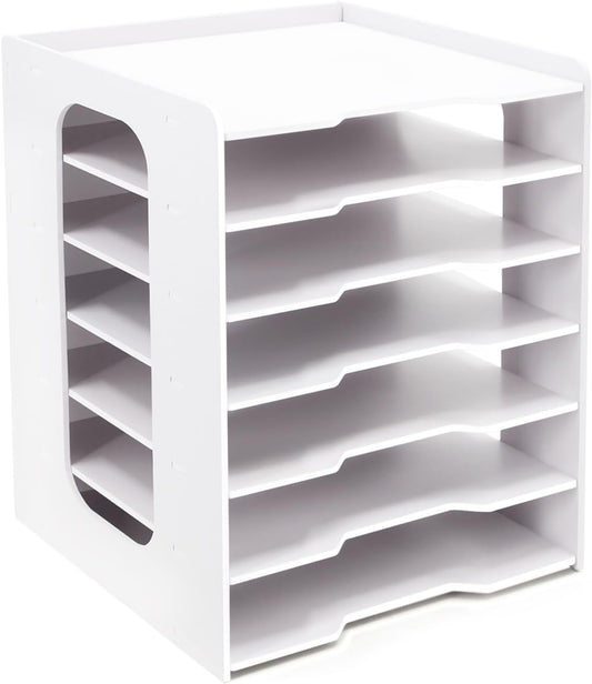 SONGWAY Scrapbook Paper Organizer 12x12-7 Tier File Organizer for Desk, 12x12 Stackable Scrapbook Paper Storage Trays, Desktop File Storage Cube for Home Office School