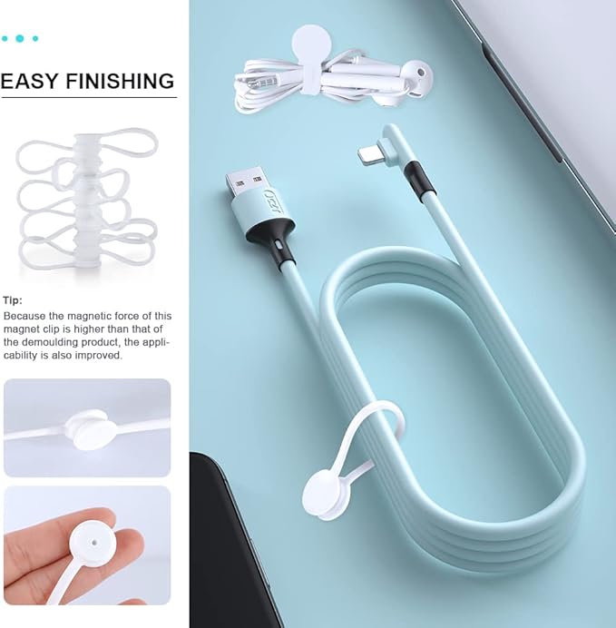 Kanemc White Magnetic Cable Ties 10-Pack, Silicone Cord Twist Ties Magnet Strap For Charging Wire Organizer, Earphone Cords Wrap, Fridge Magnets, Storage Or Travel