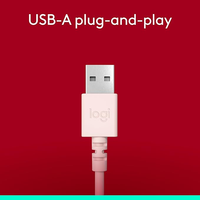 Logitech H390 Gaming Headphones, Wired Headphones with Mic, USB Headset with Microphone for PC, Noise Cancelling Microphone for Video Meetings, Music, Gaming - Rose