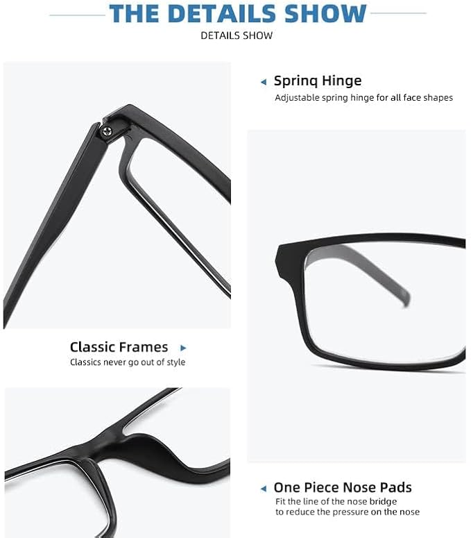 4 Pack Reading Glasses Blue Light Blocking for Men Women,Rectangular Frame Computer Readers with Spring Hinge,Reading Glasses for Men Women，Anti Eyestrain/UV Ray Eyeglasses (2.25x)