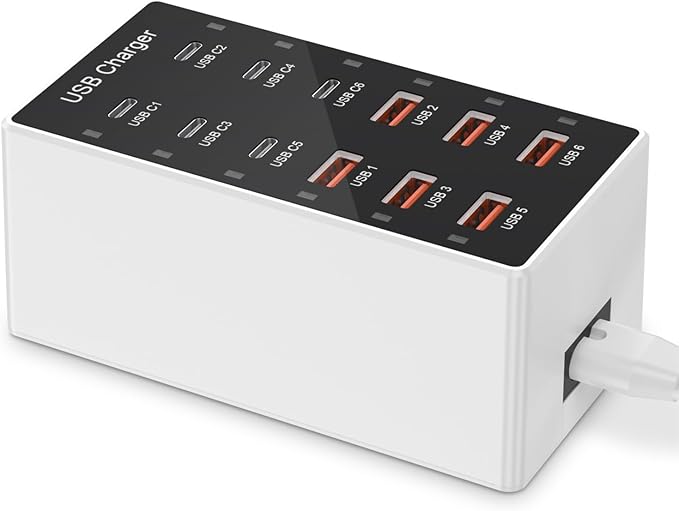 USB C Charging Station Cell Phone Wall Charger 12Ports USBC Fast Charging Power Hub Cube 6 USB A 6 USB C Charger Block Power Strip Dock Adapter for iPhone 15/14/13 iPad Android Smart Phones