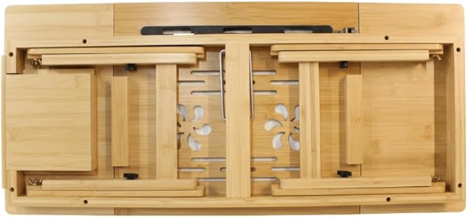 WoodNest -Bamboo Lap Desk, Laptop Desk, Portable Workstation, Adjustable Height Angle, Foldable Tray for Couch Bed Floor, Drawer with Magnetic Closure, Mouse Pad, Phone Slot, Leather Handle.