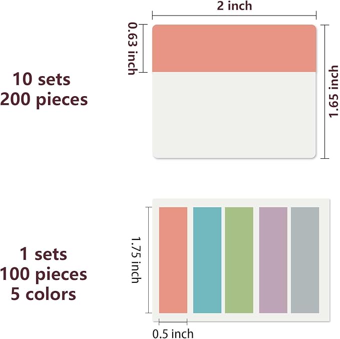 ELII 300 Pcs Tabs 2 Inch Sticky Index Tabs, Writable and Repositionable Book Tabs Page Tabs Colored Page Markers, Tabs for Books, Notebook Tabs, Tabs for Annotating Books (Pastel)