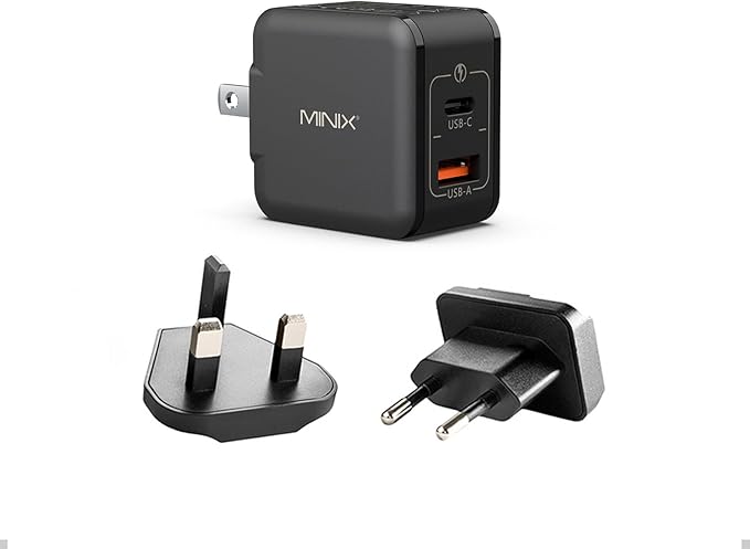MINIX P1 Mini 30W USB C Charger, 33W PPS 2-Port GaN Charger 1 USB-C Port, 1 USB-A Port with Foldable Plug, Compatible with iPhone 8-15/16 Series, Galaxy S10-S23, Pad and More