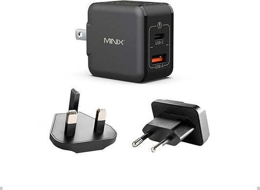 MINIX P1 Mini 30W USB C Charger, 33W PPS 2-Port GaN Charger 1 USB-C Port, 1 USB-A Port with Foldable Plug, Compatible with iPhone 8-15/16 Series, Galaxy S10-S23, Pad and More