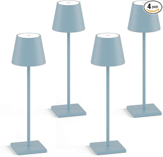 4 Packs Rechargeable LED Table Lamp,6000mAh Outdoor Cordless Desk Lamp Waterproof Portable, Stepless Dimmable Lamps for Restaurant/Bedroom/Outdoor (Blue)