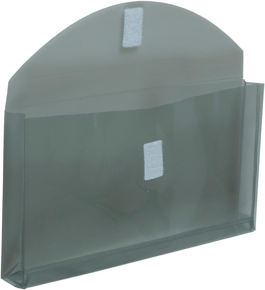 JAM PAPER Plastic Expansion Envelopes with Hook & Loop Closure - #10 Booklet Wallet - 5 1/4 x 10 with 1 Inch Expansion - Smoke Grey - 3/Pack