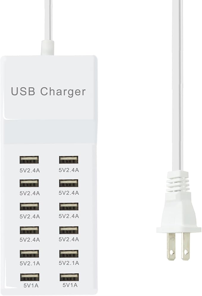 Multiple USB Charger Station 12 multiport Charger Station Hub with Fast Charging Wall Charger for Multiple Devices USB Charging Port Compatible with Cell iPhone Android Smartphone Smart Watch