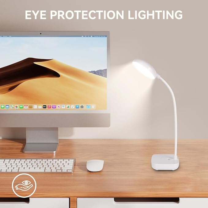 Small desk lamps for small spaces,2 Pack White,Rechargeable desk lamp battery powered,3 light colors,Eye protection light,10 Adjustable brightness,400 lumens,Gooseneck hose,Desk lamps for home office