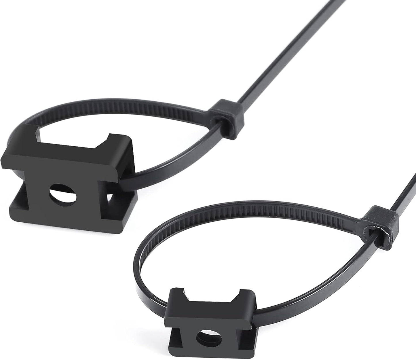 XHF 100 Pcs Cable Zip Tie Saddle Type Mounts Base with 100 Pcs 8" Cable Ties and 100 Pcs Tapping Screw, Wire Cable Clips Organizer Holders Clamps Black