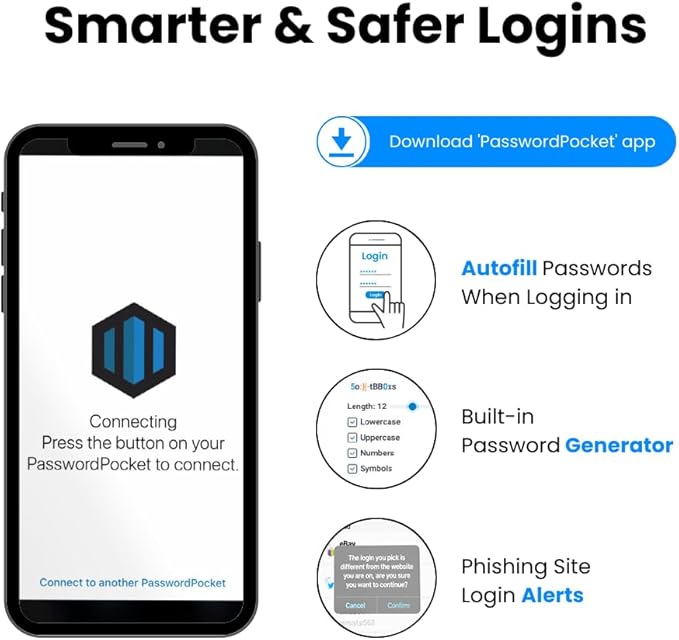 Offline Password Keeper – Secure Bluetooth Drive with Autofill, Store 1,000 Credentials, Military-Grade Encryption for Safe Password Management (Black)
