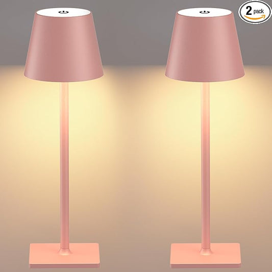 Pink Cordless Table Lamp Set of 2 for Patio Restaurant Home Dinner Dining