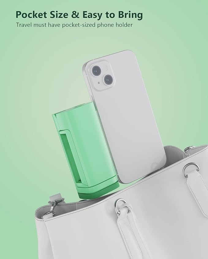 MiiKARE Travel Essentials Airplane Phone Holder, Universal Handsfree Phone Mount for Flying with 360 Degree Rotation, Travel Must Haves Phone Stand for Desk, Tray Table, Green