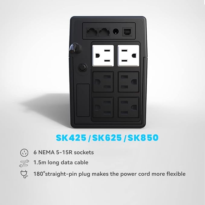 Ups Battery Backup and Surge Protector,Computer Uninterruptible Power Supply Units,Battery Backup Intelligent LCD,SKE Back UPS, Battery Backup for Computer 625VA/360W