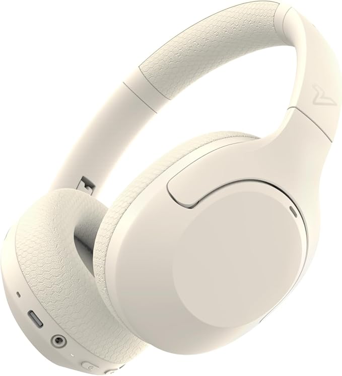 VOKALEN Hyper Pro Adaptive Active Noise-Cancelling Wireless Headphones, Bluetooth Over-Ear with Mic, 60H Playtime, Hi-Res Audio, Deep Bass, Custom EQ (Ivory White)