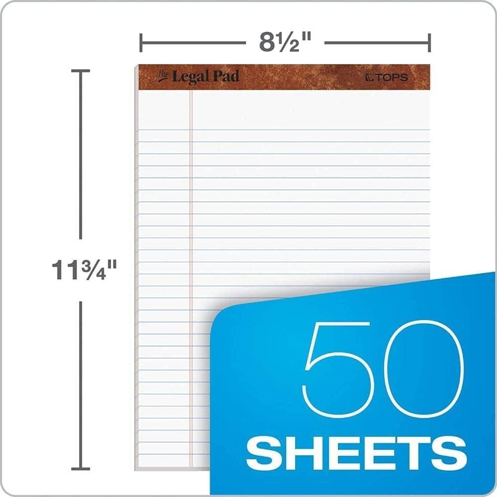Tops 8.5x11 Legal Pads,3 Pack, The Legal Pad Brand, Wide Ruled, White Paper, 50 Sheets per Writing Pad, Made in the USA