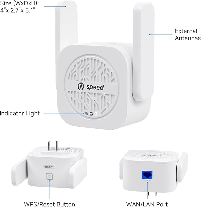 AC1200 WiFi Extender Booster Signal Repeater, 4 FEMs Independent Signal Amplifier Coverage Up to 3500 sq.ft. and 50 Devices, Dual-Band 1200Mbps Signal Extension with WAN/LAN RJ45 Ethernet Port