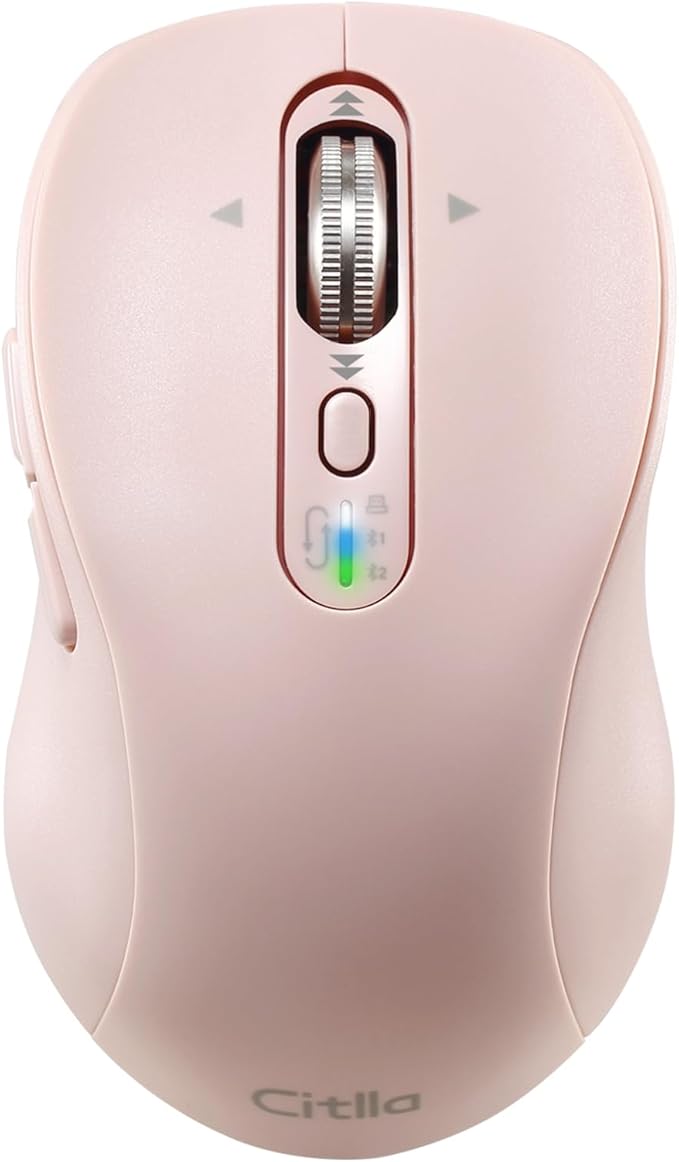 Wireless Bluetooth Mouse, Multi-Device,Portable Rechargeable, 4-Way Scroll,4 Level DPI,2.4G USB-A Receiver and Two Bluetooth, Silent Click for MacBook Air/Pro, iPad, Laptop, Computer, PC(Pink)