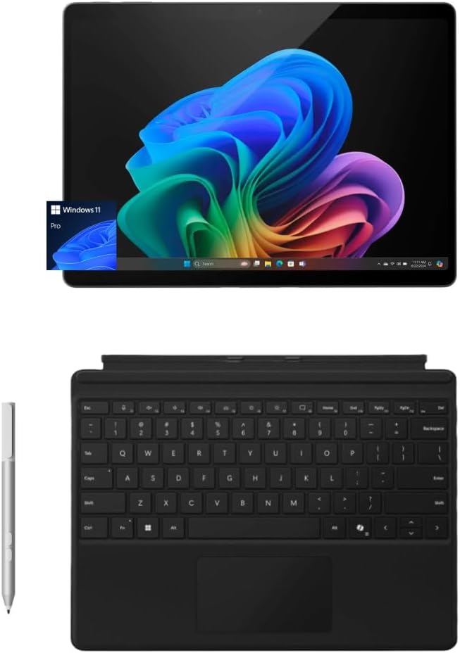Microsoft Surface Pro 11 Bundle, 2-in-1 Tablet with Pro Keyboard and Surface Pen, Copilot+ PC, 13" Touchscreen OLED, Snapdragon X Elite, 16GB RAM, 512GB SSD, Windows 11 Pro, Black