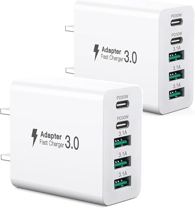 【2-Pack】 iPhone 17 USBC Charger, 80W USB C Wall Charger, Dual-30W Multiport Fast Charging Block, 5-Port Universal Plug Compatible with iPhone 17/16/15, Google Pixel 10Pro/10/9Pro/9a/8/7, Samsung, iPad