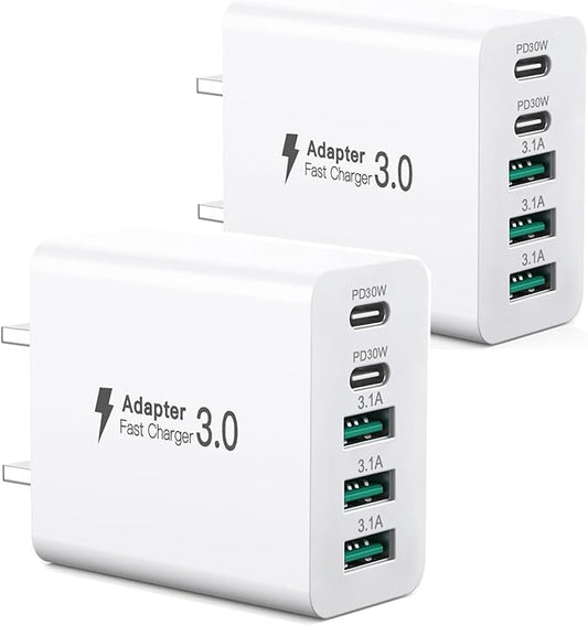 【2-Pack】 iPhone 17 USBC Charger, 80W USB C Wall Charger, Dual-30W Multiport Fast Charging Block, 5-Port Universal Plug Compatible with iPhone 17/16/15, Google Pixel 10Pro/10/9Pro/9a/8/7, Samsung, iPad