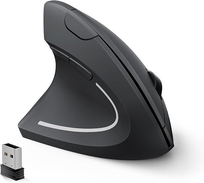 Lekvey Left Handed Ergonomic Mouse, Vertical Wireless Mouse for Left Hand, 2.4G USB Carpal Tunnel Lefty Mouse, 3 Adjustable DPI, 6 Buttons, for Laptop, PC, Computer, Mac, Windows, Desktop - Black