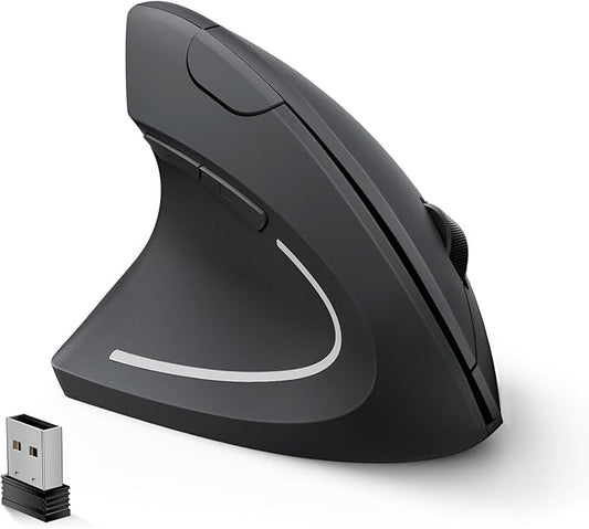 Lekvey Left Handed Ergonomic Mouse, Vertical Wireless Mouse for Left Hand, 2.4G USB Carpal Tunnel Lefty Mouse, 3 Adjustable DPI, 6 Buttons, for Laptop, PC, Computer, Mac, Windows, Desktop - Black