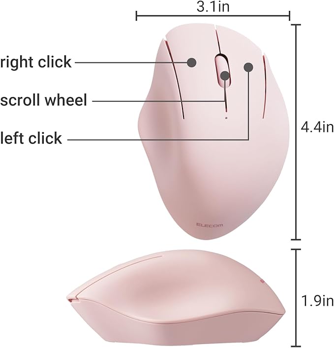 ELECOM Bluetooth Mouse Ergonomic Shape, Silent Click, 18-Month Battery Life, 2000DPI, 3 Buttons, Optical Sensor, Compatible with PC, Mac, Laptop, SHELLPA, Pink (M-SH10BBSKPN)