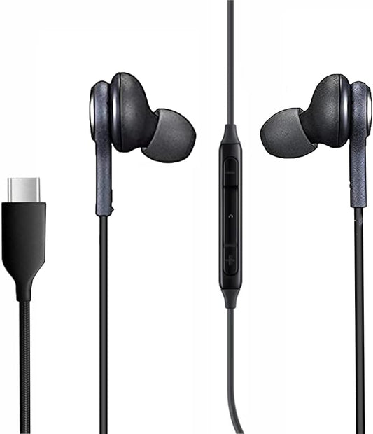 2025 New in-Ear Earbuds Stereo Headphones for Samsung Galaxy Z Fold6，S24S23S22S21S20 Note 10 10+ - with Microphone and Volume Remote Type-C Connector-Black