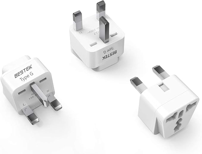 BESTEK UK Travel Plug Adapter Set, Grounded Universal Power Plug Adapter for USA to Type G Countries, UK, Ireland, Hong Kong and More-3 Packs