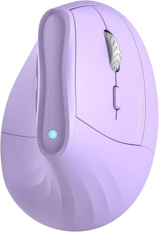 57° Ergonomic Wireless Tower Mouse, Vertical Quiet Ergo Mouse, Bluetooth(BT5.0,BT3.0)&2.4G, (800/1200/2400/2400/4000), 7 Buttons for Windows, macOS, iPadOS, Laptop, PC,Purple