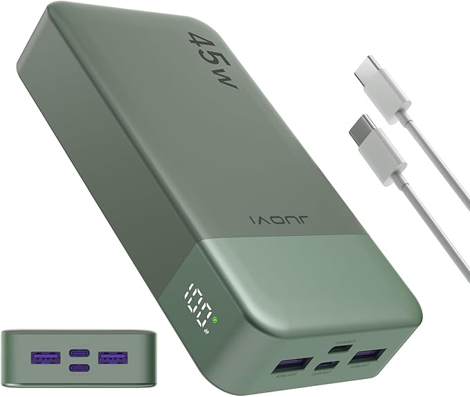 Power Bank, 20000mAh 45W Portable Charger, PD3.0 QC4.0 Fast Charging with LED Display, 2 USB-C, 2 USB-A, Battery Pack for iPhone 15 14 13 Series, MacBook, Galaxy, iPad, and More (Green)