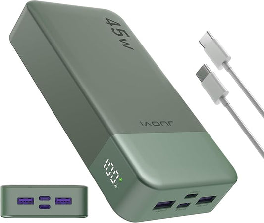 Power Bank, 20000mAh 45W Portable Charger, PD3.0 QC4.0 Fast Charging with LED Display, 2 USB-C, 2 USB-A, Battery Pack for iPhone 15 14 13 Series, MacBook, Galaxy, iPad, and More (Green)