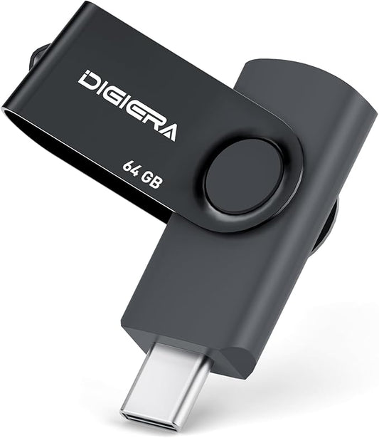 64GB Flash Drive, USB 3.2 Gen 1 Type-C Thumb Drive with 140MB/s Read, 360° Swivel Design, Compact & Lightweight Memory Stick for File Transfer, Photo Backup, and Travel-Friendly Storage